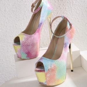 Pastel rainbow colored mermaid stilleto heels